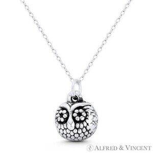 Perched Owl Bird Animal Charm 3D Pendant in Oxidized .925 Sterling Silver
